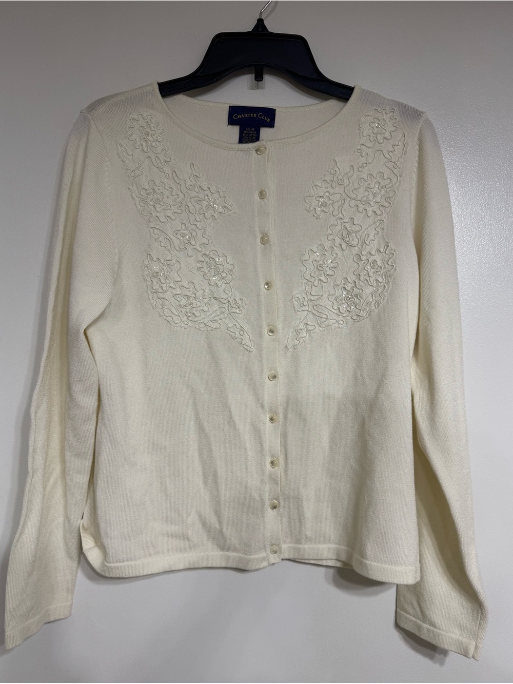 Charter Club Ivory Embroidered Button Cardigan - Picture 2 of 5